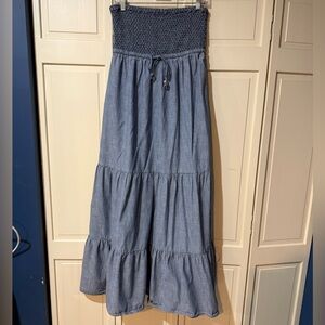 Anthropologie Blue Strapless Maxi Skirt